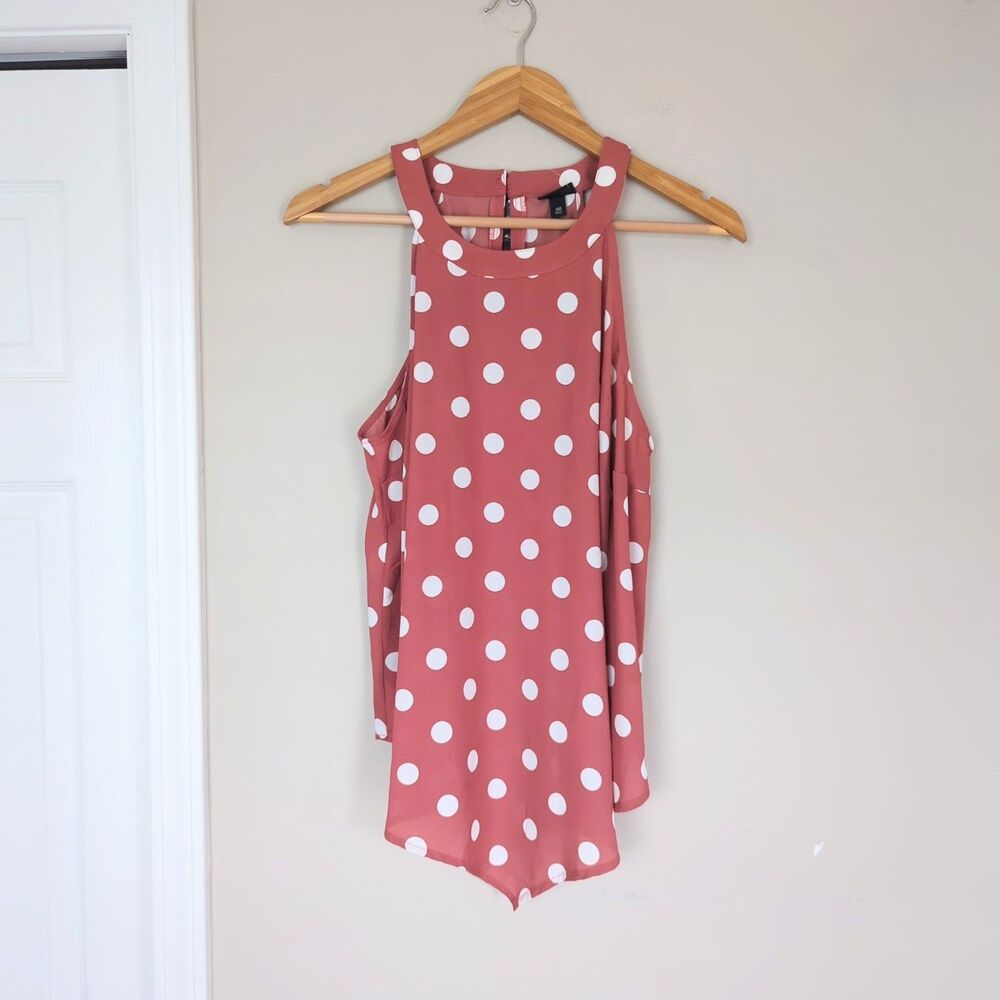 Torrid NWT Pink Polka Dot Swing Tank Top 00 M/L Handkerchief Hem Preppy Feminine
